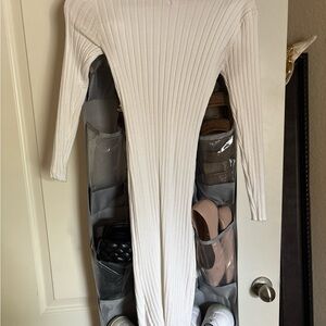 White Ribbed Long Sleeve Dress